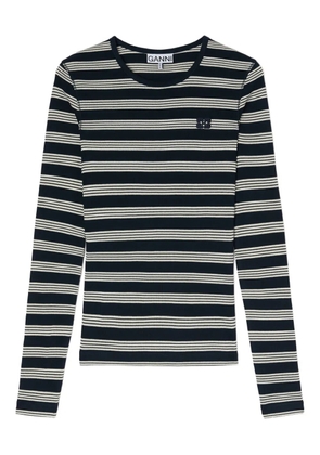 GANNI striped embroidered-logo T-shirt - Blue