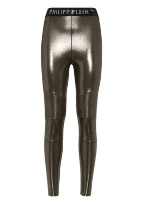 Philipp Plein logo-waistband lamé leggings - Gold