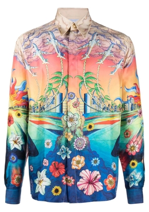 Casablanca graphic-print silk shirt - Blue