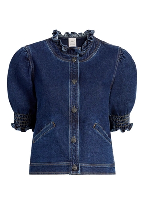 Cinq A Sept ruffled puff-sleeve denim jacket - Blue
