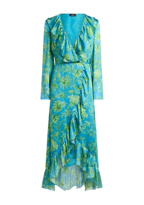 ETRO ruffled floral-print wrap dress - Blue