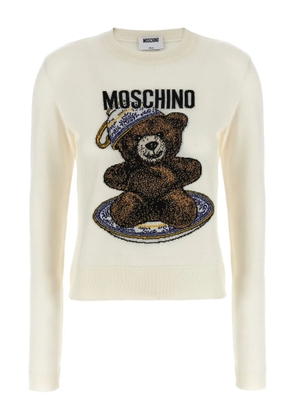 Moschino Teddy intarsia crew neck sweater - White