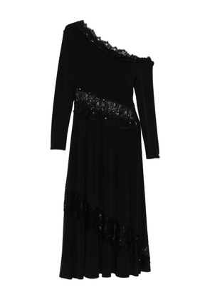 NISSA lace-trim one-shoulder dress - Black