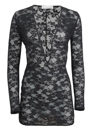 Fleur Du Mal Le Stretch lace plunge mini dress - Black