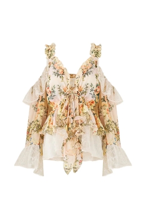 Camilla ruffled floral print top - Neutrals
