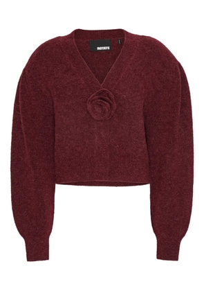 ROTATE BIRGER CHRISTENSEN rose-embellished puff-sleeve cardigan - Red