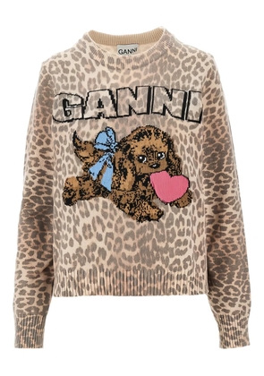 GANNI leopard appliqué sweater - Neutrals