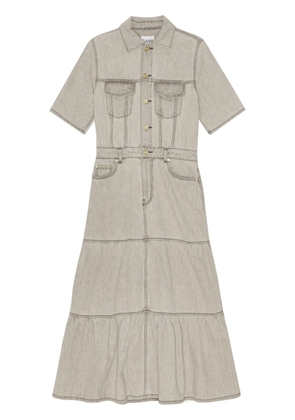 GANNI tiered denim maxi dress - Grey