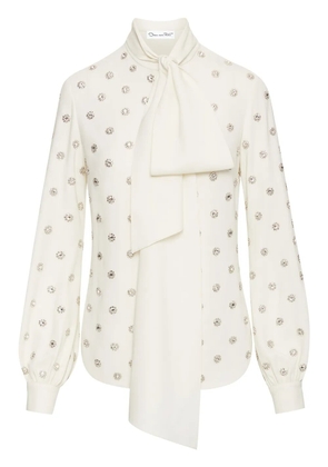Oscar de la Renta crystal-embellished tie-neck blouse - White