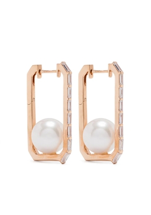 SHAY 18K rose gold diamond and pearl hoop earrings - Pink