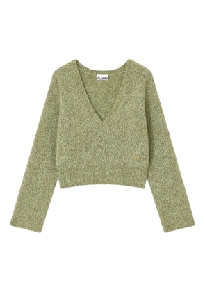 GANNI brushed v-neck sweater - Green