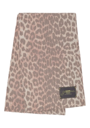 GANNI leopard-print ribbed scarf - Brown