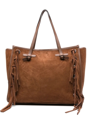 GIANNI CHIARINI Marcella fringe-detail suede tote bag - Brown