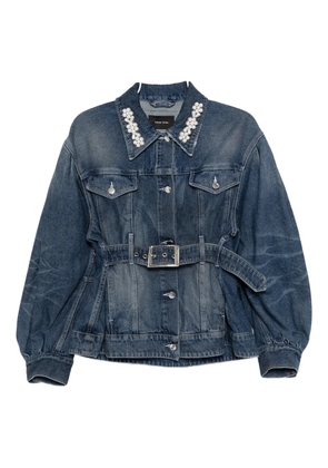 Simone Rocha pearl-embellished belted denim jacket - Blue