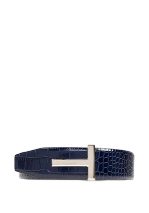 TOM FORD crocodile-effect t-buckle belt - Blue