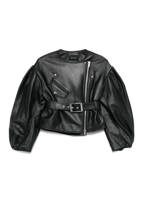 Simone Rocha belted puff-sleeve leather jacket - Black