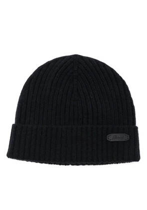 Brioni logo-patch beanie hat - Blue