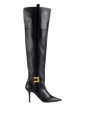 Elisabetta Franchi leather logo-plaque boots - Black