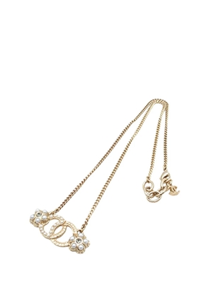 CHANEL Pre-Owned 2018 CC Gold Plated Faux Pearl and Rhinestone Flower Necklace costume necklace