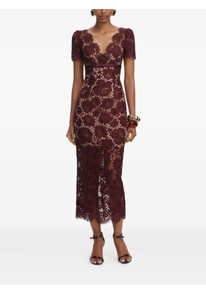 Self-Portrait floral lace midi dress - Red