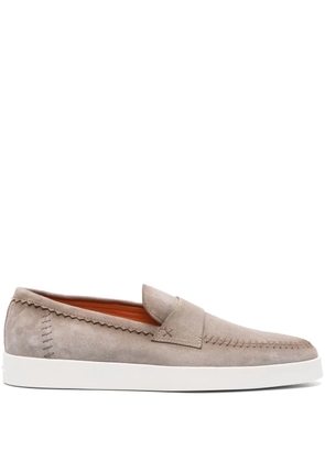 Santoni logo-embossed suede loafers - Neutrals