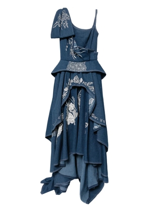 Saiid Kobeisy floral-embroidered denim maxi dress - Blue