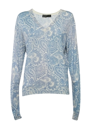 Etro Pre-Owned paisley-print v-neck sweater - Blue