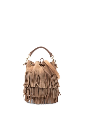 Saint Laurent Pre-Owned 2016 Small Suede Emmanuelle Fringe bucket bag - Brown