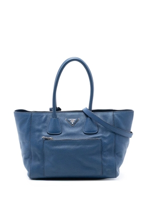 Prada Pre-Owned 2000-2025 Vitello Daino Front Pocket Open Convertible Tote satchel - Blue
