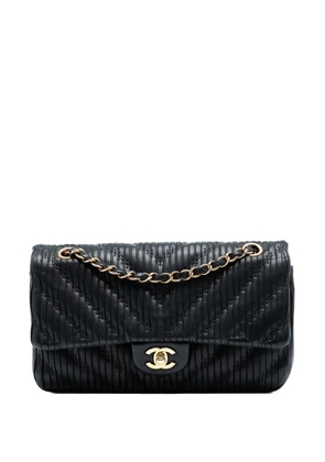 CHANEL Pre-Owned 2018 Medium Classic Chevron Calfskin Pleated Double Flap shoulder bag - Black
