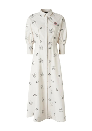 PINKO bird-print puff-sleeve dress - White
