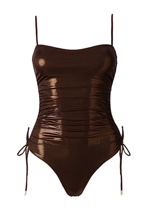 SOFIA ERHAN shimmer-effect drawstring swimsuit - Brown