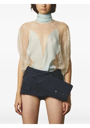 pushBUTTON lace bow-neck blouse - Blue