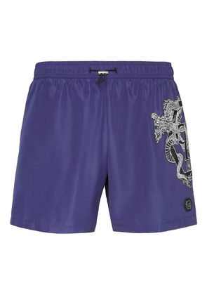 Philipp Plein dragon-print swim shorts - Blue
