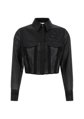 Elisabetta Franchi logo-embroidered cropped shirt - Black
