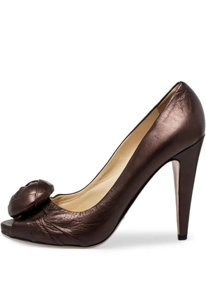 Prada Pre-Owned 120mm floral-embellishment peep-toe pumps - Brown