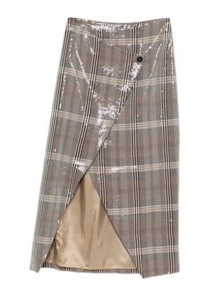 RAME sequin-embellishment checked-pattern midi skirt - Neutrals