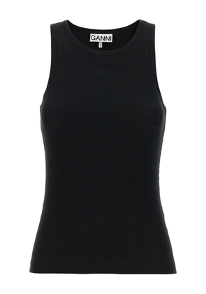 GANNI embroidered-logo top - Black
