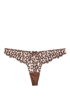 Fleur Du Mal leopard-embroidered thong - Brown