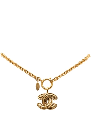 CHANEL Pre-Owned 1970-1980 Gold Plated Quilted CC Pendant Necklace costume necklace