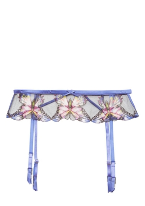 Fleur Du Mal butterfly-embroidered garter belt - Blue