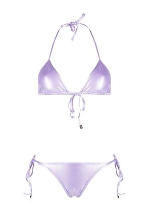 The Attico high-shine triangle bikini set - Purple