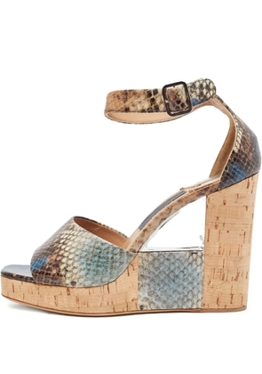 Ferragamo Pre-Owned 120mm Python Cork Wedge Sandals - Neutrals