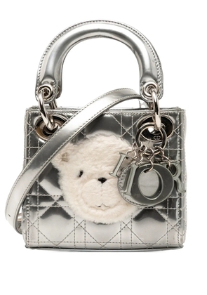 Christian Dior Pre-Owned 2017 Micro Metallic Lambskin Cannage Bear Lady Dior satchel - Silver