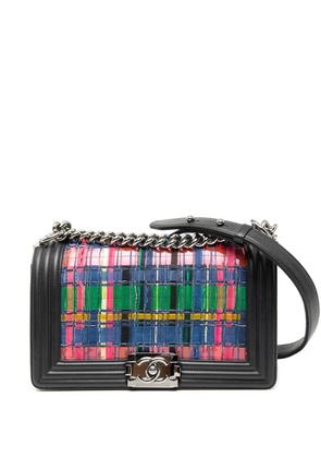 CHANEL Pre-Owned 2014 Old Medium Lambskin and Woven PVC Boy Flap crossbody bag - Black