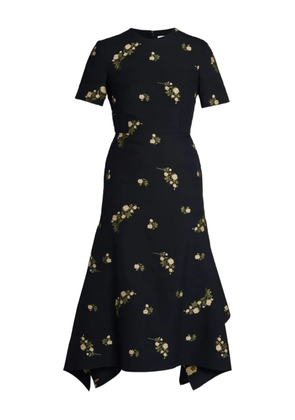 ERDEM floral-embroidery midi dress - Black