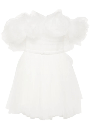 Ana Radu floral-appliqué tulle mini dress - White