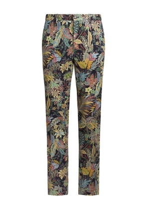 ETRO botanical-print gabardine trousers - Black