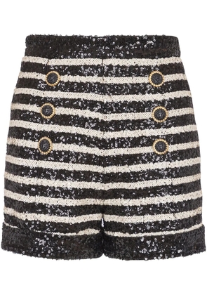 Balmain stripe-print rhinestone-embellished shorts - Black