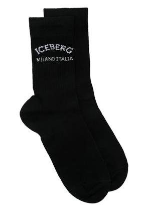 Iceberg intarsia knit-logo socks - Black